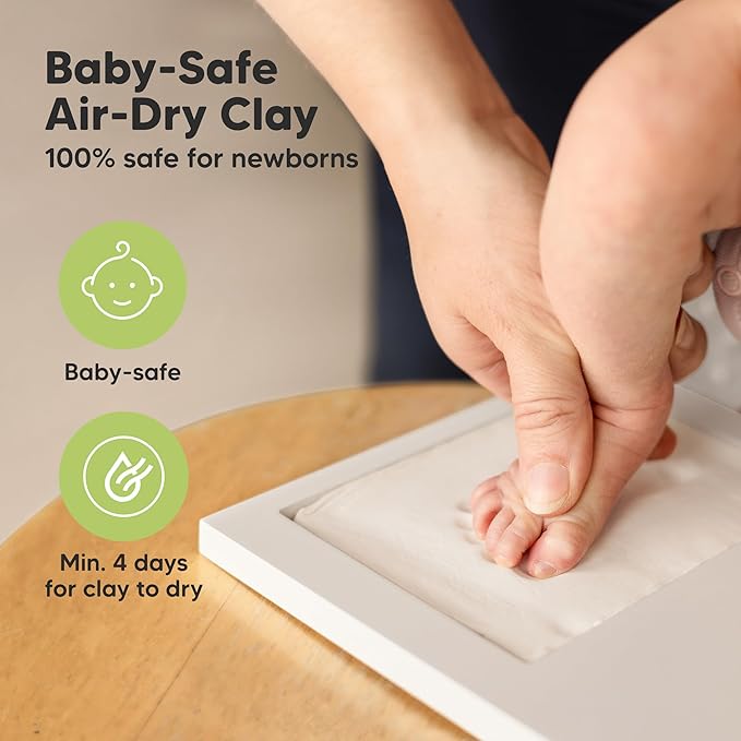 Baby Hand and Footprint Kit - Clay Handprint Keepsake Frame, Newborn Nursery Picture Frame, Personalized New Mom Gifts for Baby Shower & Registry (Medium Oak)