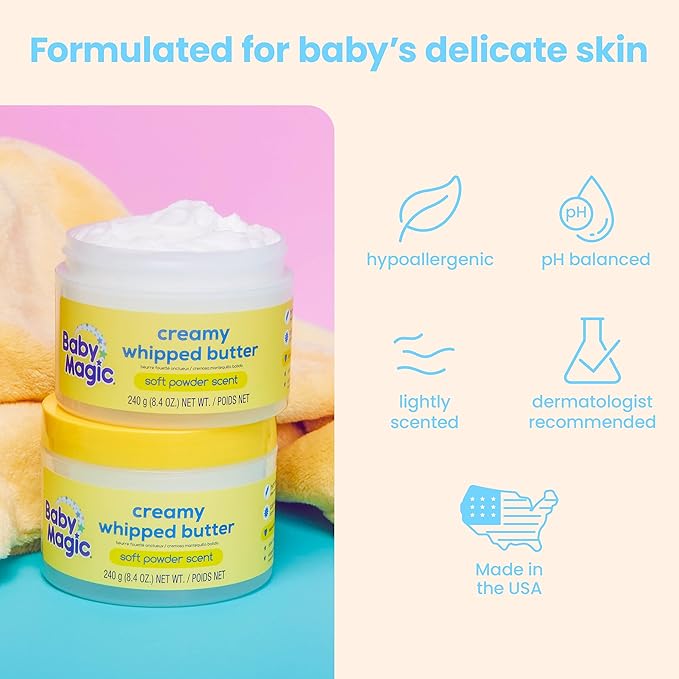 Baby Magic Creamy Whipped Butter | Helps Keep Skin Feeling Healthy and Baby Soft | Hypoallergenic | 8.4 fl oz.