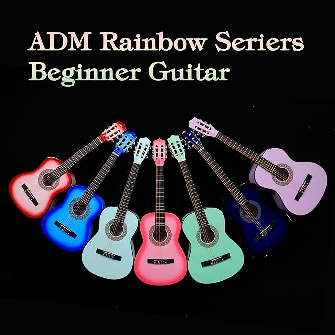 ADM Beginner Acoustic Classical Guitar 30 Inch Nylon Strings Wooden Guitar Bundle Kit for Kid Boy Girl Student Youth Guitarra Online Lessons with Gig Bag, Strap, Tuner, Extra Strings, Picks,Pink 1