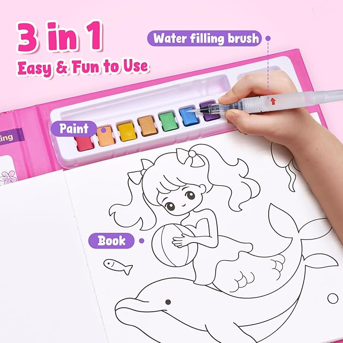 JoyCat Paint with Water Coloring Books, Art & Craft Activity, Princess No Mess Art for Kids Ages 4-8, Craft Kits & Supplies, DIY Creative Activity, Presents for Girls & Boys