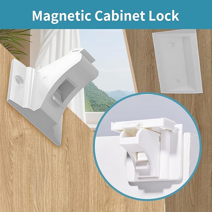Adhesive Magnetic Cabinet Locks Baby Proofing for Cabinets & Drawers (40 Locks and 4 Keys)