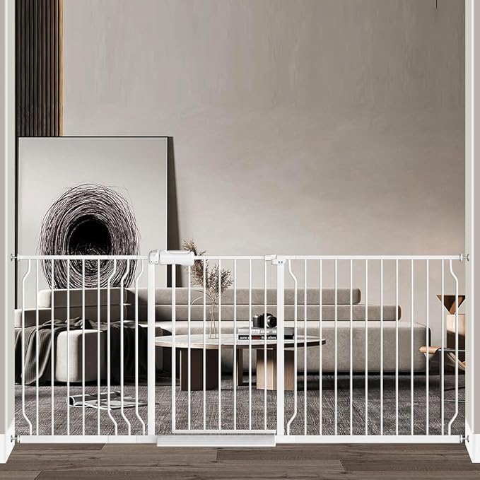Baby Gate for Doorways Stairs Hallway 76.3-81.1 Inch Wide, Walk Through Child Gates with Pressure Mounted Extention Kit, Indoor Safety Child Gates for Kids or Pets