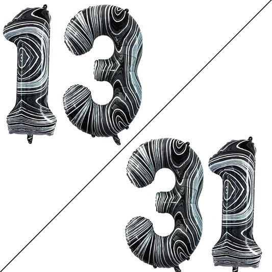 GOER Number 13 Balloons for 13th Birthday Sweet 13 Party Decorations,42 Inch Jumbo Foil Helium 31 Balloons for 31st Birthday Party Decoration (Marble Black)