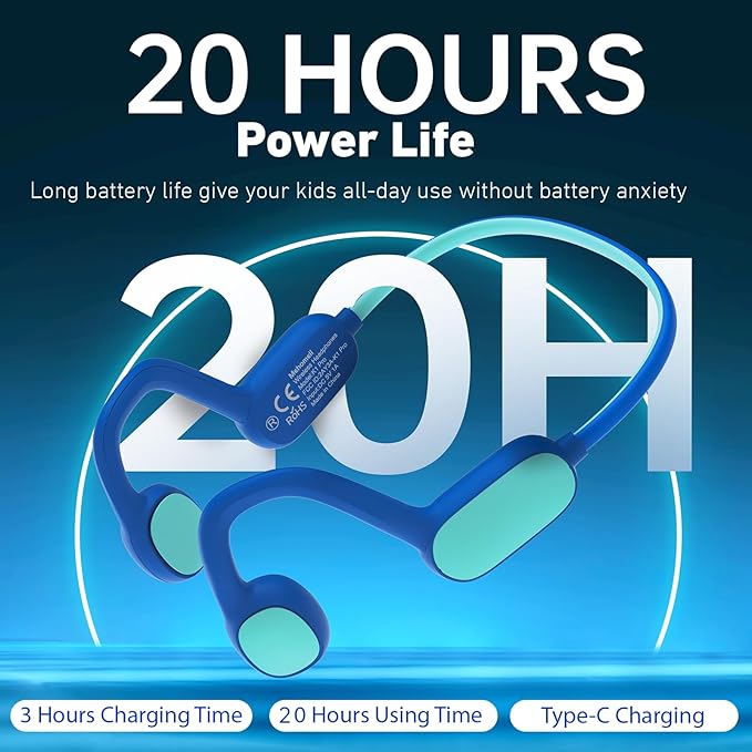 2 Pack Kids Headphones, Bluetooth 5.2 Air Conduction Open Ear Headphones, 85dB Volume Limiting, Stereo Sound with Mic, IPX5 Waterproof, 20H Playtime-Blue Purple