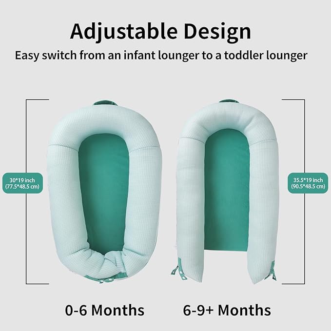 Baby Lounger, Deluxe Infant Lounger, Baby Nest Cover for Baby, Breathable Cotton, Adjustable Baby Floor Seat for Tummy Time, Newborn Essentials for Baby 0-12 Months (Greener)