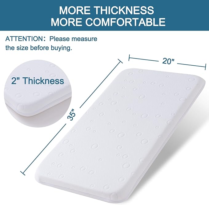 Baby Bassinet Mattress Topper, 35" x 20" x 2" Dual Sided Gel Memory Foam Mattress with Breathable Removable Soft Cover Fit for Yamesmile/Bellababy/AMKE/ANGELBLISS Baby Bassinet