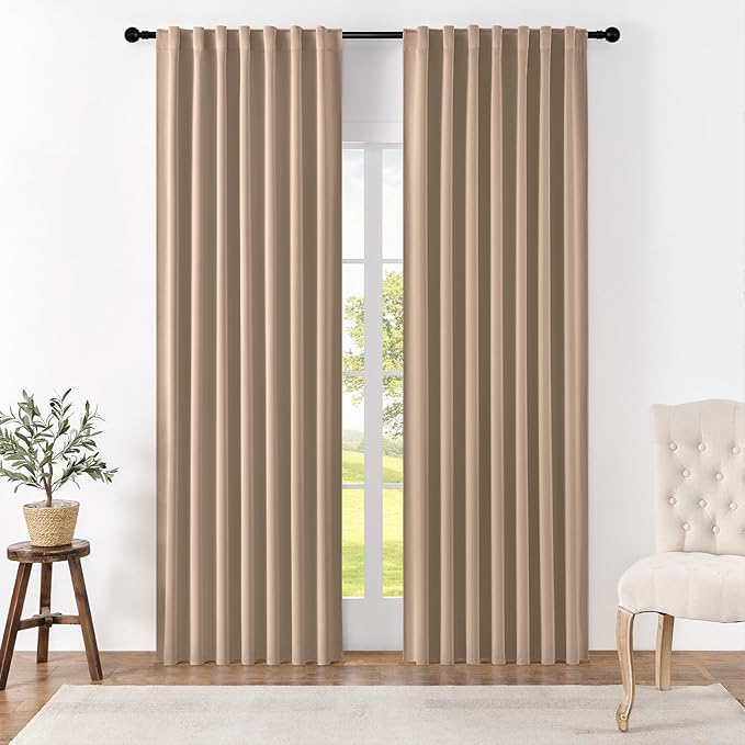 Joydeco Blackout Curtains 84 Inch Long for Bedroom, Thermal Insulated Black Out Curtains 2 Panels Set, Room Darkening Drapes for Living Room Window (W52 x L84 Inch, Khaki)