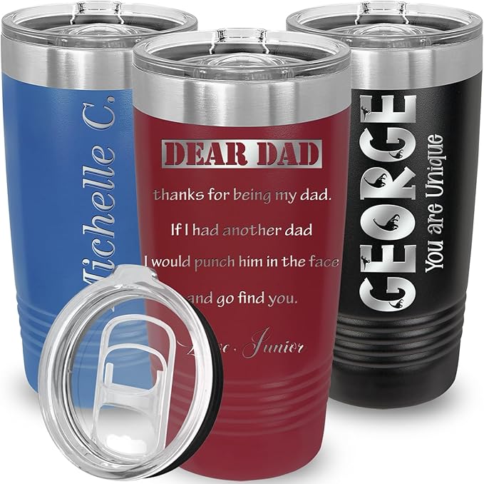 iProductsUS Personalized Tumbler with Slider Lid, Stainless Steel 20 oz Coffee Mug Engrave Names, Vacuum Insulated Custom Cup, Gift Idea for Dad, Husband, Him (Maroon)