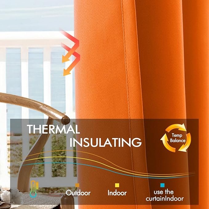 ANRODUO Back Tab Blackout Curtains for Bedroom Living Room, Rod Pocket Pinch Pleated Thermal Insulated Room Darkening Curtains 54 Inches Long 2 Panels, Orange, 42 x 54 Inch