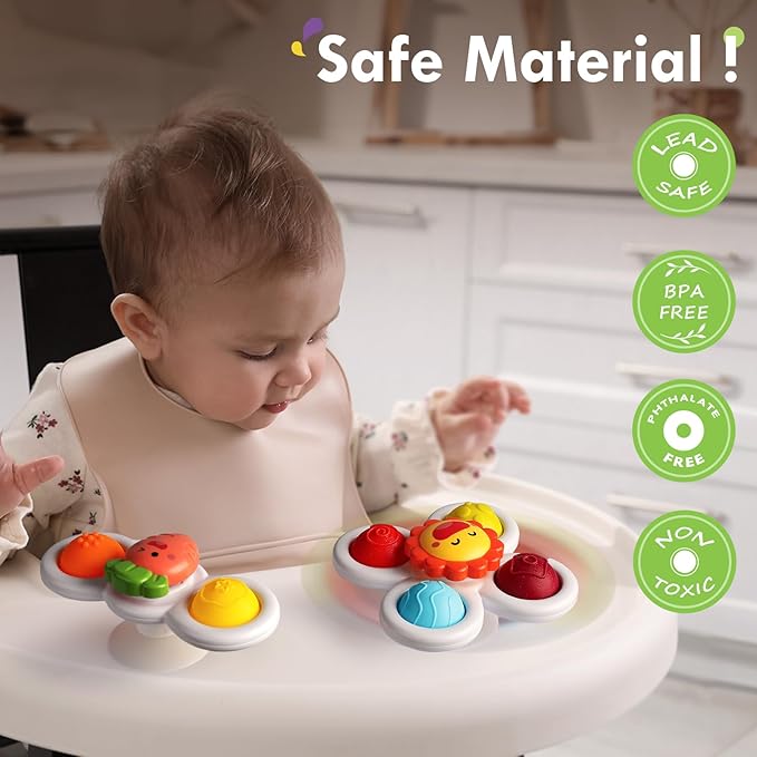 ALASOU 3PCS Pop Suction Cup Spinner Toys for 1 Year Old Boy Girl|Novelty Spinning Tops Toddler Toys Age 1-2|Sensory Baby Bath Toy for Toddlers 1-3|12 18 Months Boy Birthday Gift for Infant