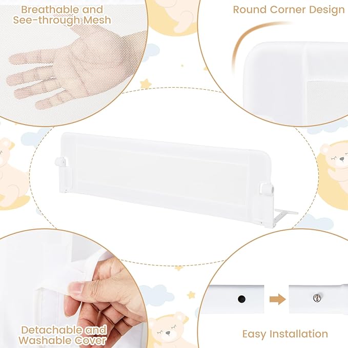 HONEY JOY Bed Rail for Toddlers, 60-Inch Extra Long, Foldable Portable Swing Down Safety Bed Guard Rail, Toddler Bed Rails for Crib, King Queen Full Twin Size Bed Mattress (White)