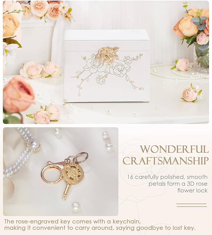 Jewelry Box with Lock for Girls: Jewelry Organizer for Dresser - 3-Drawer Earrings Storage Girls Women Gift (White)