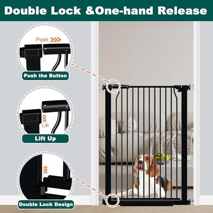 Fairy Baby 40.5" Extra Tall Baby Gate for Stairs, Fits Openings of 40.6" to 54.7" Wide, Extra Wide Dog Gate Indoor, Pressure Mounted Walk Thru Swing Auto Close Metal Puppy Barrier for Doorway, Black