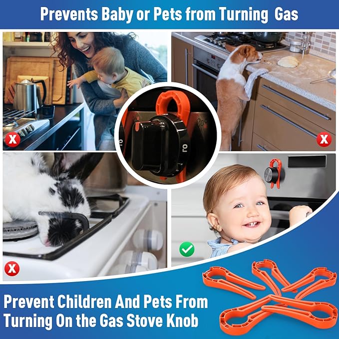 Gas Stove Knob Lock, Baby Proof Oven Knobs Covers Lock for Child Safety (5 Pack) Red