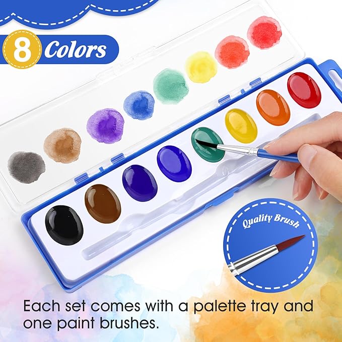 FUMILE Watercolor Paint Set Bulk,3 Pack,8 Colors Watercolors Paint with Paintbrush.Washable Watercolor Paint Set Kids for Parties,Birthday Party Favor,valentines for kids classroom.