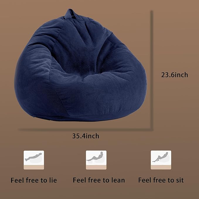 3FT Memory Foam Bean Bag Chairs for Teens or Kids with Filling Bean Bag Sofa with Handle Super Soft Washable Corduroy Fabric Lazy Sofa 3 Foot Caramel