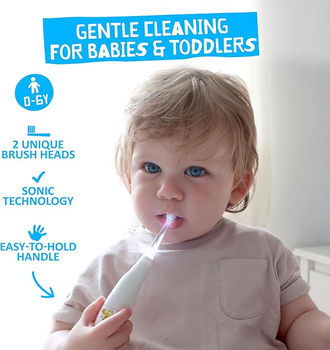 Jack N' Jill Kids Tickle Tooth Sonic Electric Toothbrush and Replacement Head, LED Brush Head with Light Timer and 30 Second Pulse Reminder, Extra Soft Bristles Suitable from 0-6 Years