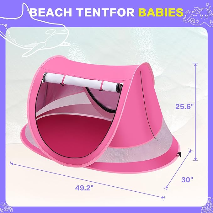 Baby Beach Tent with Baby Hat, Pop Up Toddler Travel Bed with Sun Hat for Boys or Girls, Sun Shade for Toddler Camping, Infant Portable Sun Shade, Summer Beach Baby