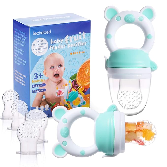 Baby Fruit Food Feeder Pacifier - Fresh Food Feeder, Infant Fruit Teething Teether Toy for 3-24 Months, 6 Pcs Silicone Pouches for Toddlers & Kids & Babies, 2-Pack (Cyan)