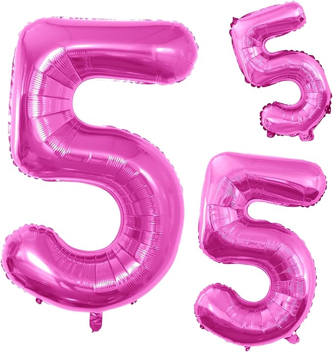 GOER Pink Foil Balloons Number 5,Huge Number Balloons for 5th 55th Birthday Party Supplies Anniversary Decorations(3 pcs,42 inch,32 inc,16inch)