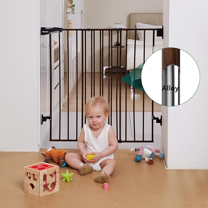 Babelio 34" Extra Tall Baby/Dog Gate with No Threshold Design Walk Thru Door, 26-43" Auto Close Safety Gate for Babies, Elders and Pets, Fits Doorways, Stairs, and Entryways, Black Wood Pattern