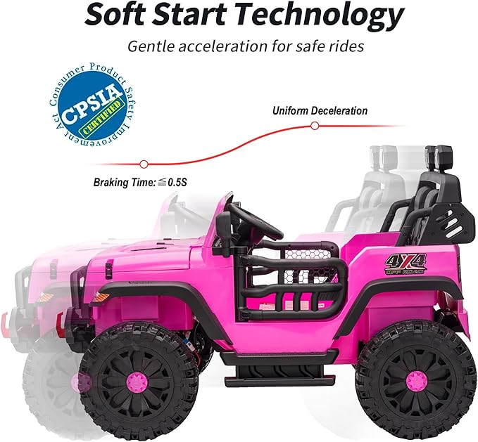 2 Seater Ride on Toy Car for Kids, 24V 4x4 Ride-on Truck Kids Electric Car w/Remote Control, 4x200W Motors - Hot Pink