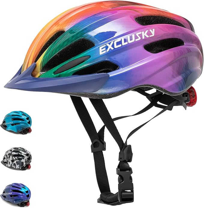 Exclusky Kids Bike Helmet with LED Light – Adjustable Multi-Sport Youth Helmet for Boys & Girls, Ages 5-12, Fits 50-57cm, Cycling Safety Gear