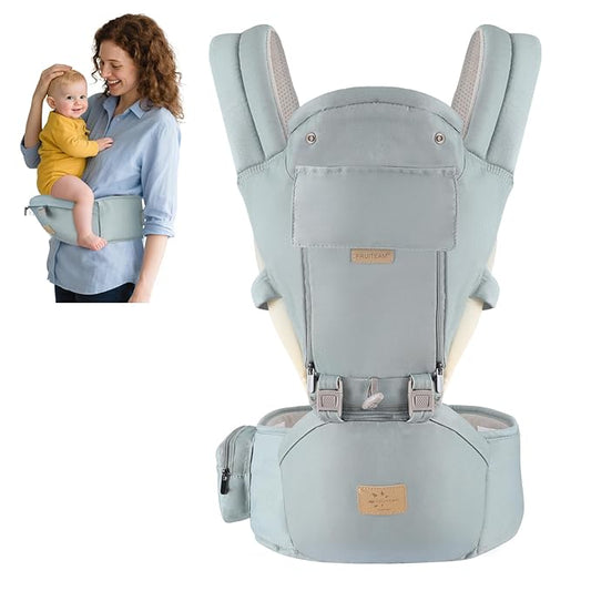 FRUITEAM 6-in-1 Baby Carrier with Waist Stool/Hip Seat for Breastfeeding, One Size Fits All - Adapt to Newborn, Infant & Toddler (Blue)