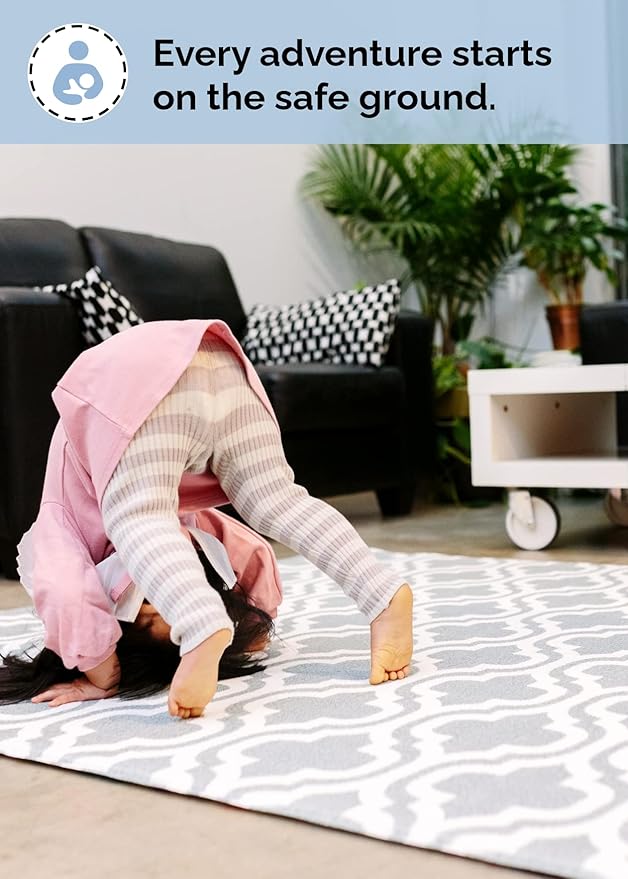 Baby Care Play Mat (Medium, Moroccan - Blue) 73’’ x 49’’ Original One-Piece Reversible Rollable Waterproof Play Mat for Infants, Babies, Toddler, and Kids