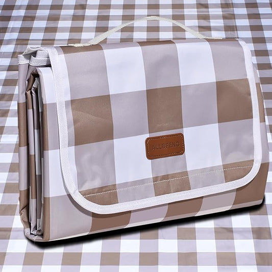 80"x60" Waterproof Sandproof Picnic Mat - Portable Foldable Outdoor Blanket for Beach, Park, Travel & Indoor Use - Lightweight Compact Design, Easy-Carry (Light Brown)