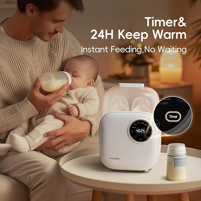 Baby Bottle Warmer, Felizbebe 10-in-1 Bottle Warmers for All Bottles, Detachable Body for Easy Cleaning, Accurate Temperature Control, Timer, Sterili-zing,Milk Warmer for Breastmilk or Formula