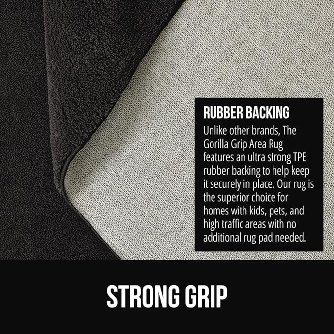 GORILLA GRIP Ultra Soft Washable Area Rug, 6x9, Stain and Slip Resistant Plush Thick Carpet for Bedroom Living Room, No Shed Floor Rugs, Pet Friendly, Dorm Essentials, Kids Nursery Home Decor, Black