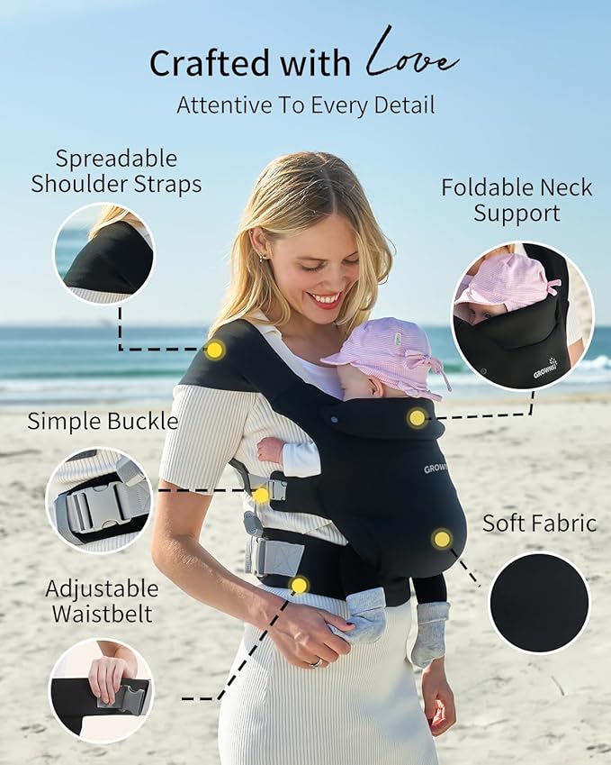 GROWNSY Baby Carrier Newborn to Toddler, Cozy Baby Wraps Carrier, Ergonomic Baby Carrier with Head Support, Black