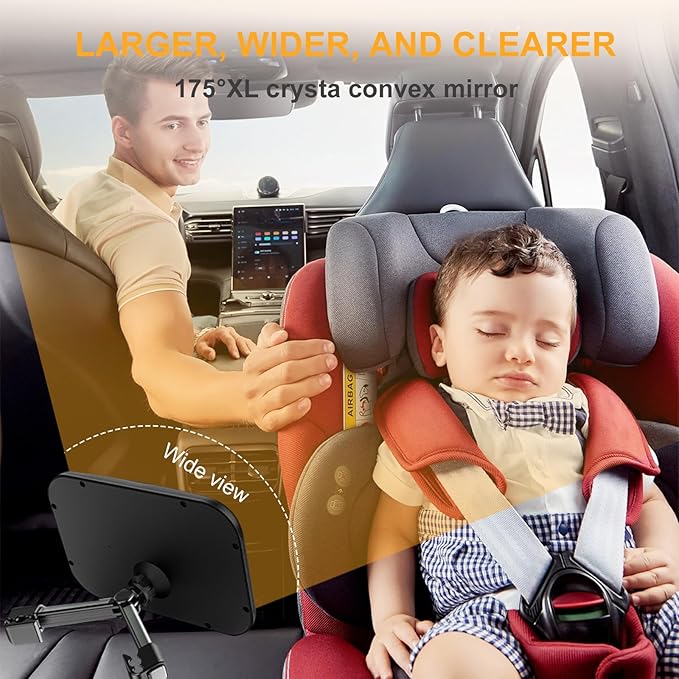 Baby Car Mirror for Rear Facing Seat - Clear View, Upgraded Hook Clip Design, 360 Rotation, Wide Crystal View, Shatterproof Crash Tested and Certified