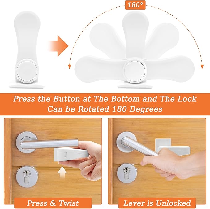 6P Child-Proof Door Lock Coolrunner Baby Proofing Door Handle Locks, Child Proof Door Lever Lock with Strong Adhesive for Protecting Kids and Toddler