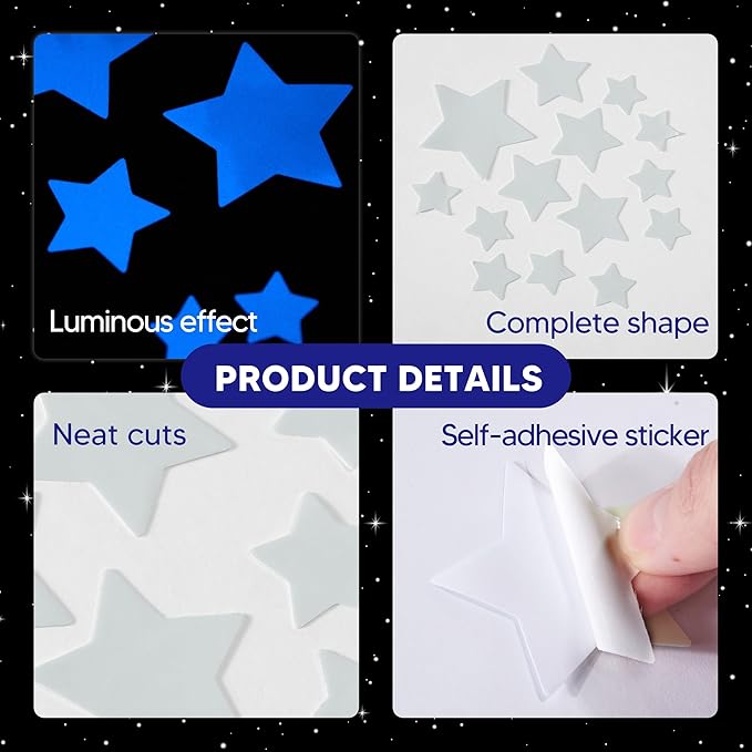 Glow in The Dark Stars for Ceiling, Luminous Wall Sticker, Kids Bedroom Wall Decal, Sticky Fluorescence Star, Gift for Boys and Girls (Blue)