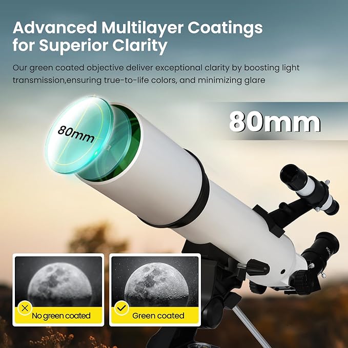 ESAKO Telescope for Adults & Kids, Astronomical Portable 80mm Aperture Beginners Telescope with Phone Adapter, Wireless Remote & Carry Bag