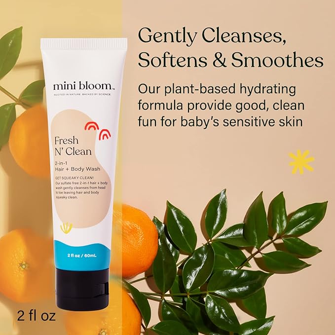 Fresh N’ Clean 2-in-1 Hair + Body Wash Shampoo Sulfate-Free Baby & Kid Safe Aloe leaf, Chamomile extract, Lavender & Botanicals - Travel Size