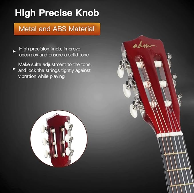 ADM Beginner Acoustic Classical Guitar 30 Inch Nylon Strings Wooden Guitar Bundle Kit for Kid Boy Girl Student Youth Guitarra Online Lessons with Gig Bag, Strap, Tuner, Extra String,Pick,Sunbrust 1