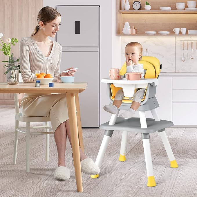 HONEY JOY 8 in 1 Baby High Chair, Convertible Highchair for Babies and Toddlers/Table and Chair Set/Building Block Table/Booster Seat/Stool/Toddler Chair with Safety Harness(Yellow)