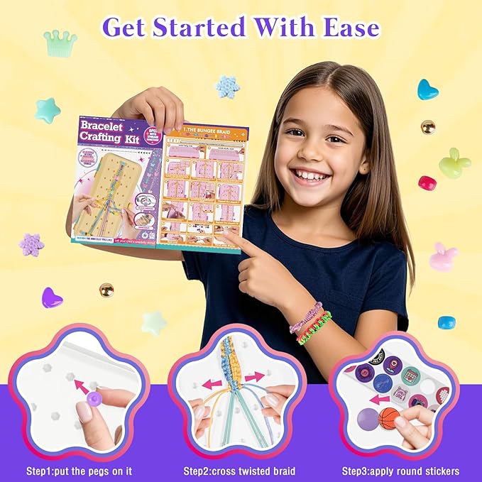 Friendship Bracelet Making Kit with Storage Box,DIY String Bracelet Arts and Craft for Girls Aged 8-12,Kids' Travel Activity Toy Set,Birthday Gifts for Ages 6 7 8 9 10 11 12 Year Old (White/Yellow)