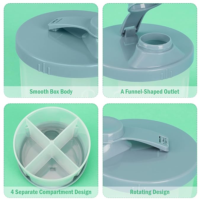 Accmor Baby Formula Dispenser On The Go, Non-Spill Rotating Four-Compartment Formula Container to Go, Milk Powder Kids Snack Container for Infant Toddler Travel Outdoor, Blue, 2 Pack