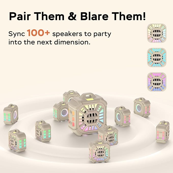 INSMY Shower Bluetooth Speaker, IP67 Waterproof Portable Small Multi Sync 100+ Speakers, Big Volume Booming Bass, 24H Playtime/Floatable/RGB Lights for Outdoor/Kayak/Beach/Golf (Khaki)