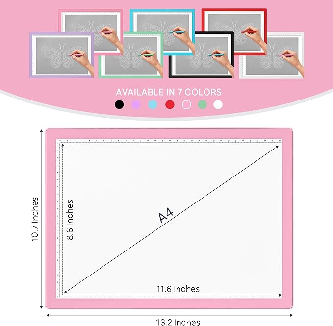 iVyne Rechargeable A4 Light Pad for Tracing & Weeding - LED Light Board for Weeding Vinyl - for Cricut Vinyl Weeding Tools - Ultra-Thin & Portable - Perfect for Artists & Crafters - Pink
