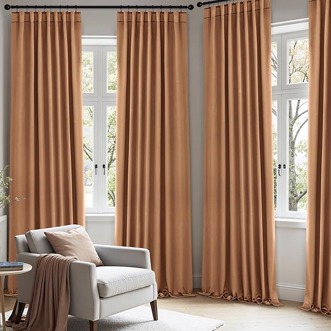 ANRODUO Back Tab Blackout Curtains for Bedroom Living Room, Rod Pocket Pinch Pleated Thermal Insulated Room Darkening Curtains 90 Inches Long 2 Panels, Brown, 42 x 90 Inch
