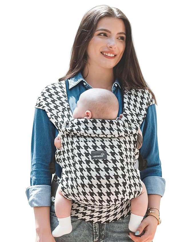 GROWNSY Baby Carrier Newborn to Toddler, Cozy Baby Wraps Carrier, Ergonomic Baby Carrier with Head Support, Houndstooth Black