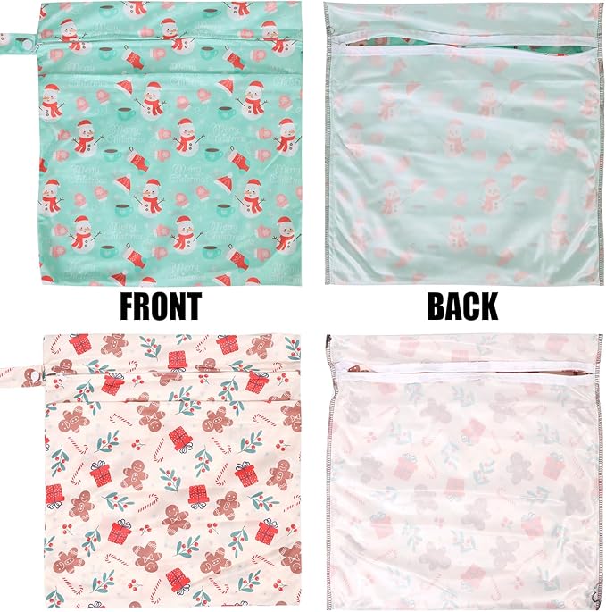 2pcs Travel Waterproof Laundry Bag, Cloth Diaper Wet Dry Bags with Handle & 2 Zipper Pockets, Reusable Washable Dirty Clothes Bag for Baby Adult Travelling Hanging, Bathing Beach Pool Daycare