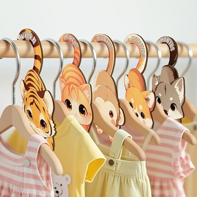 Baby Closet Dividers for Clothes - Set of 8 Unique Animals Design Baby Size Closet Divider Newborn to 24 Months, Babies Wardrobe Closet Organizer Nursery Decor Gender Neutral Kid Clothes Dividers
