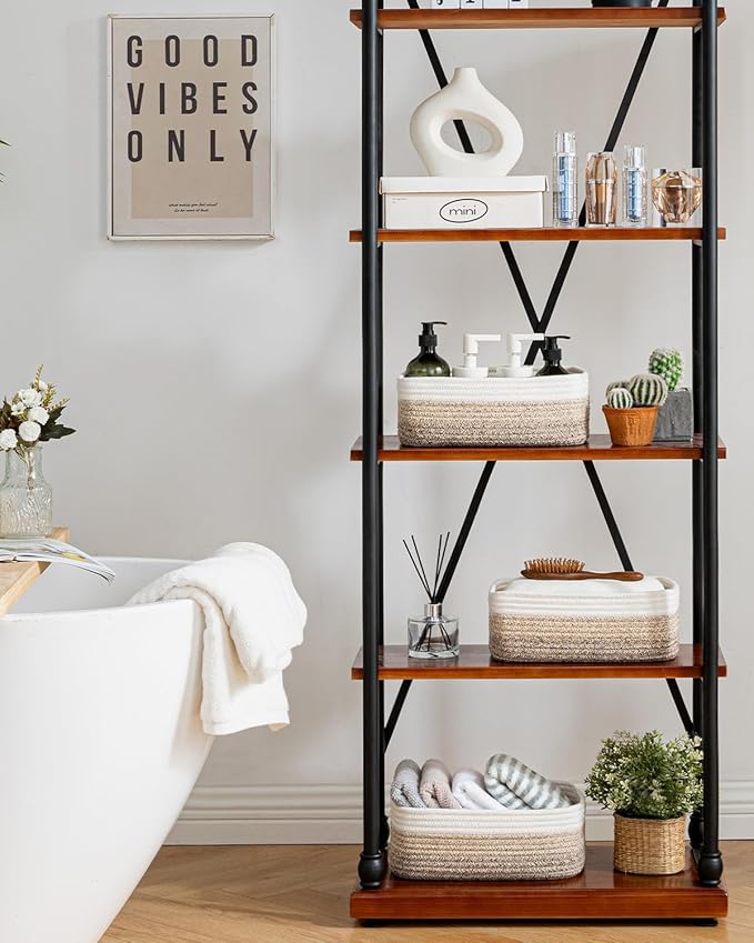 KALLAX Small Woven Basket, 12 x 8 x 4.5 Inches, Storage Basket for Organizing, Cute Small Rope Shelf Closet Cube Storage Bins Baskets for Shelves, Dog Toy Gift Baskets Empty, 3 Pack Gradient Brown