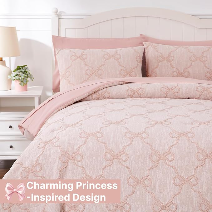 Full Size Comforter Sets with Sheets for Girls-7 Pieces Full Size Bedding Sets with Pink Comforter, Sheets, Pillowcases & Shams for Kids (Pink Diamond, 76" X 86")